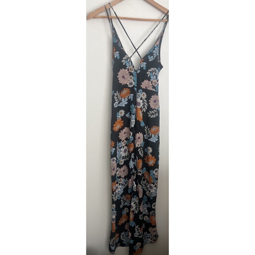 Astr Boho Floral Maxi Dress Black Strappy Cross Back Fairycore Lagenlook Summer - Picture 5 of 9